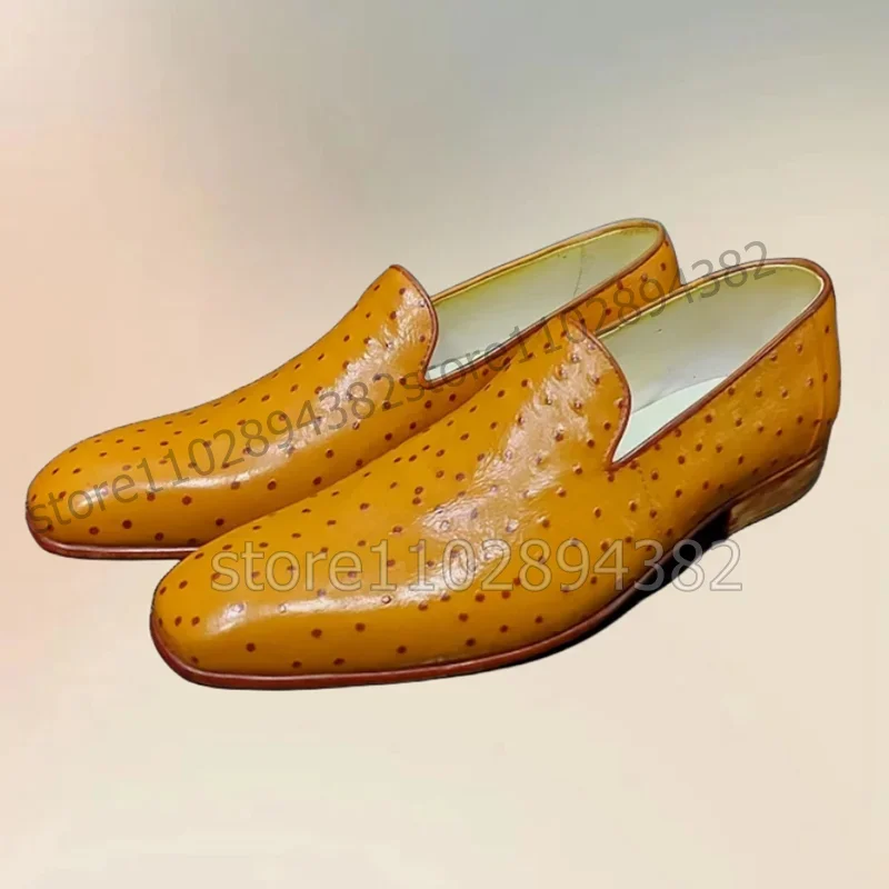 

Brown Ostrich Print Square Toe Low Top Men Loafers Fashion Slip On Men Shoes Luxurious Handmade Party Banquet Men Casual Shoes