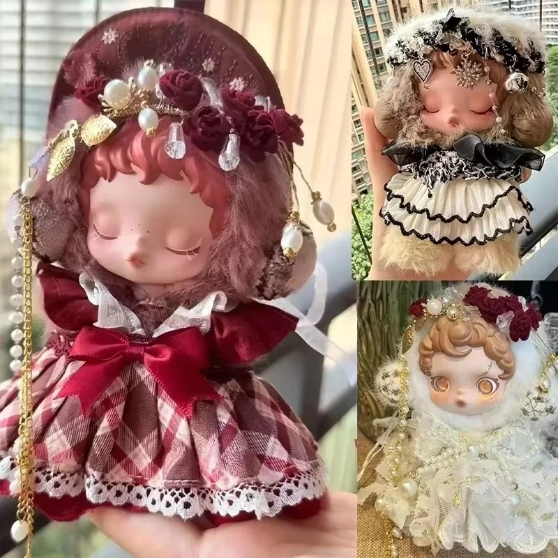 

10cm Doll Clothes For Skull Panda Vinyl Cute Little Chic Dress Princess Style Skirt Set With Gorgeous Headwear Doll Accessories