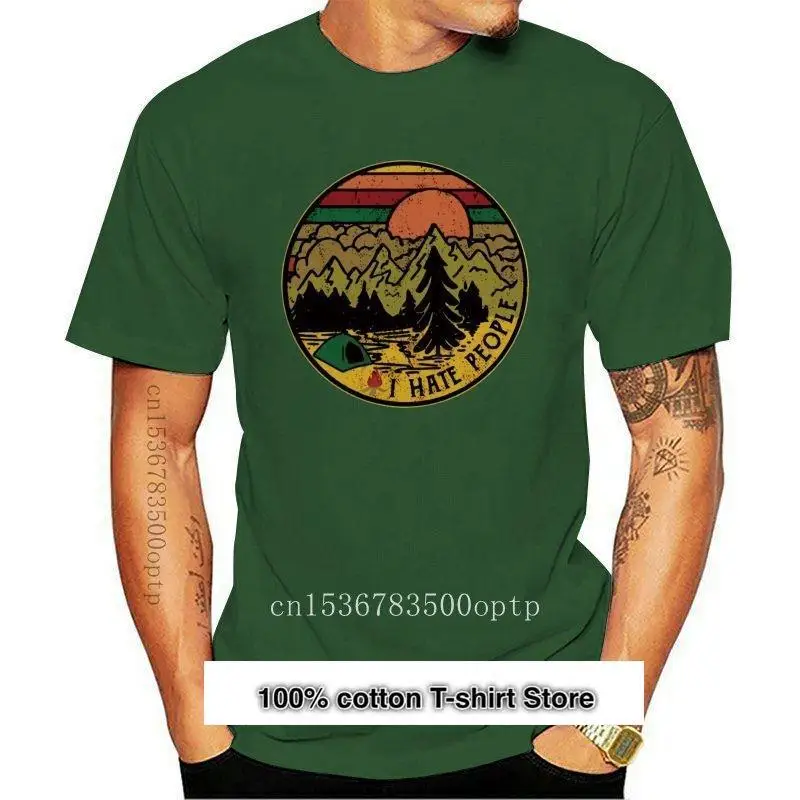 Camiseta de camping para hombre, camisa negra de algodón, con imágenes interesantes de personas que odio, retro, regalo