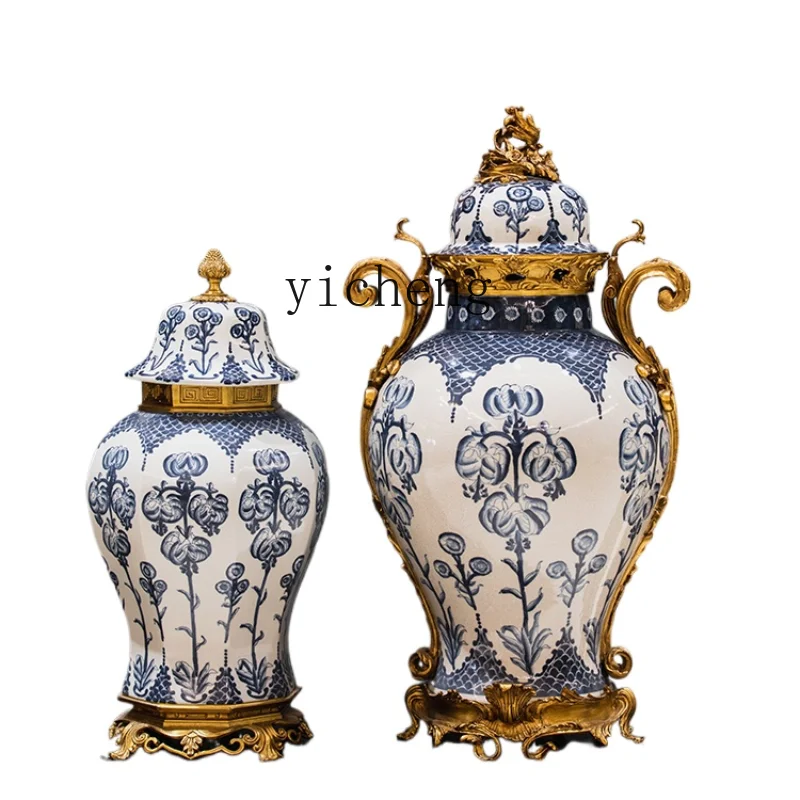 

ZC Classical Home Vase Flower Ceramic Blue and White Decoration Entrance Villa High-End Furnishings