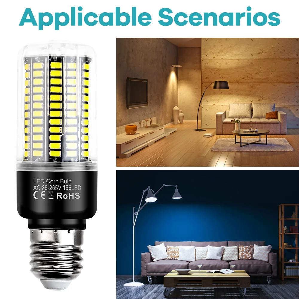 Corn Light Bulb Daylight E27/E26 Downlight Recessed Lamp E14 Candle Lamp 20W Chandelier Straight Bulbs 110V/220V Tubular 189Leds