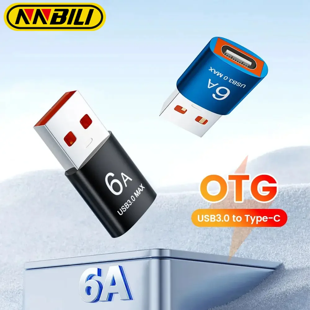 NNBILI adaptador OTG tipo C a USB 3,0, convertidor de carga rápida, 6A, para Macbook, portátil, PC, Samsung, Xiaomi, Samsung