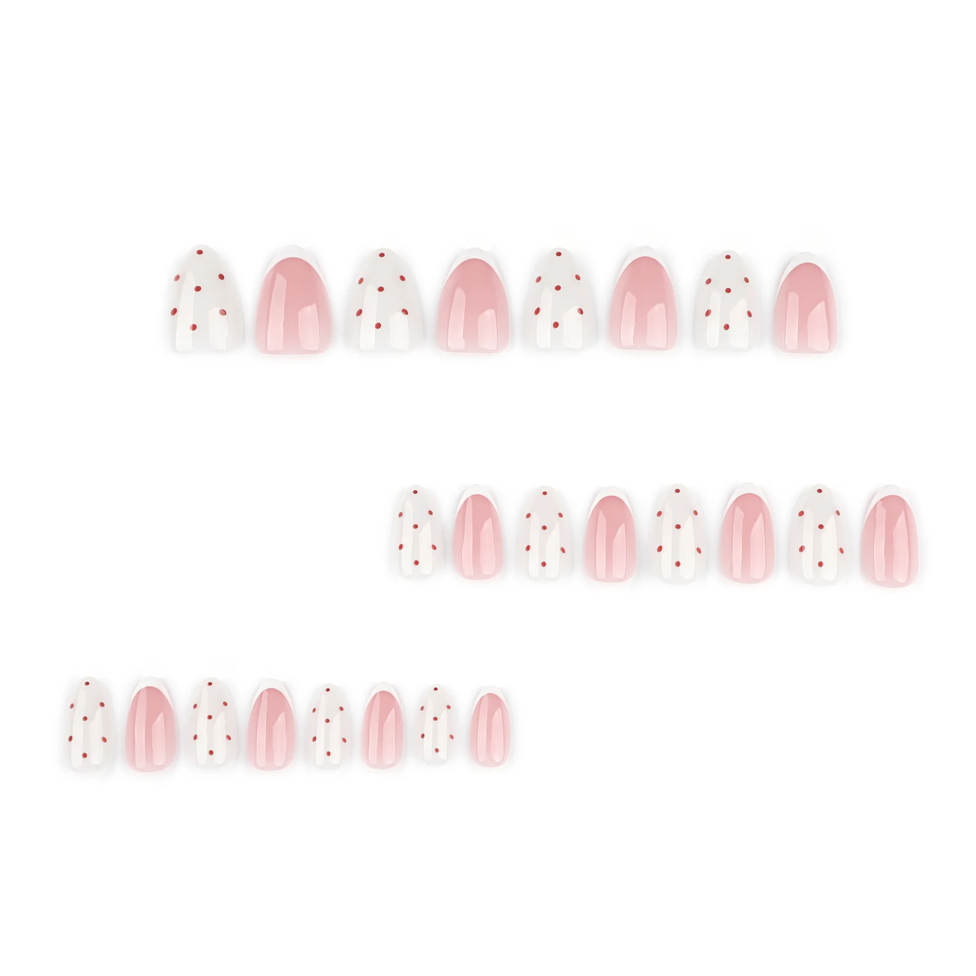 Trendy Almond Shape Polka Dot Nail Tips Wearable French Style White Simple Design Fake Nails Easy to Wear Artificial Nail Tips