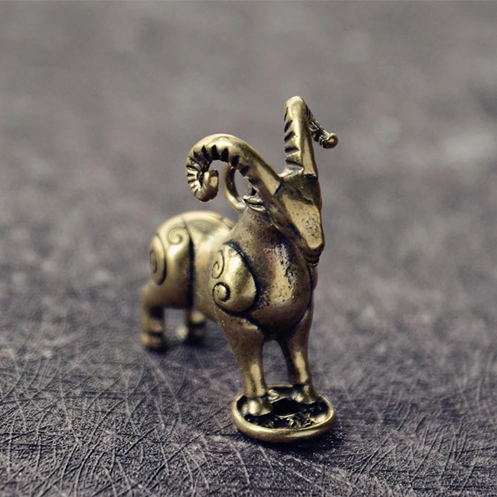 Chinese Zodiac Goat Sculpture Step on Money Sheep Figurine Brass Animal Statue Desktop Ornament Wealth Fengshui for Home Decor