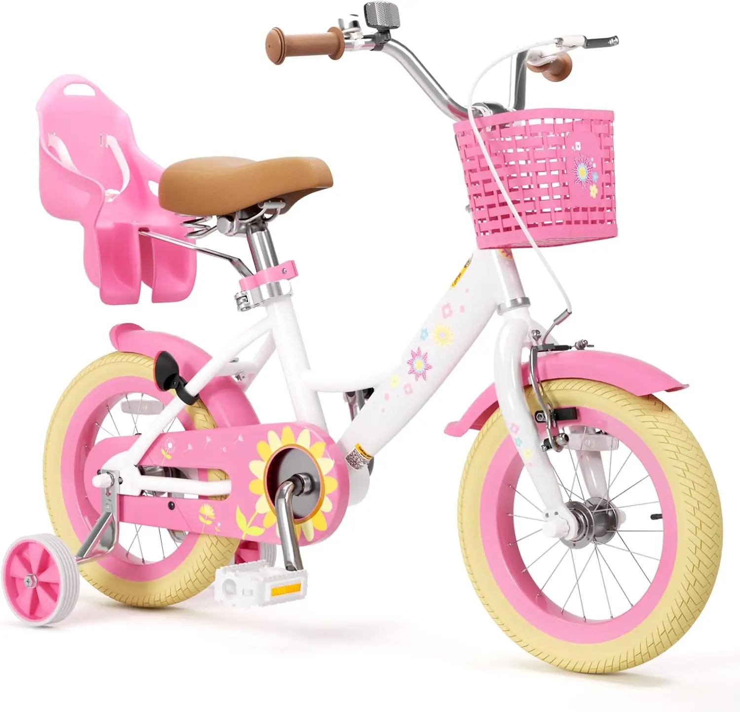 Meisjesfiets voor peuters en kinderen van 2-12 jaar oud, 12 14 16 inch kinderfiets met zijwieltjes en mand