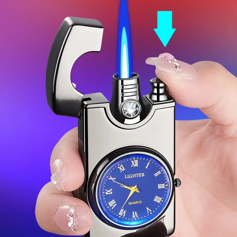 Creative Premium Lighter with Clock Design Refillable Jet Flame Butane Gas Lighter Luxury Metal Lighter for Cigar Lovers & Gifts
