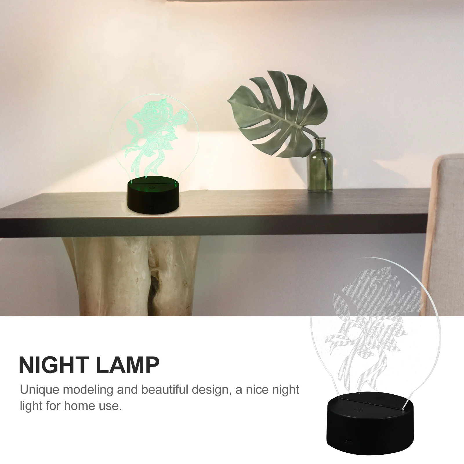 

Rose Pattern USB Charging 3D Night Lamp Colorful Light Decorative Home Bedroom Living Room Party Lamp Night Light
