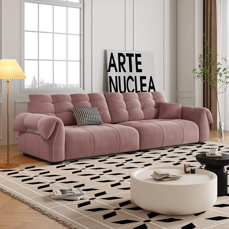 Designer Light Luxury Living Room Sofa High Quality Pink Vintage Christmas Couch Relax Straight Sofa Inflavel Home Decoration