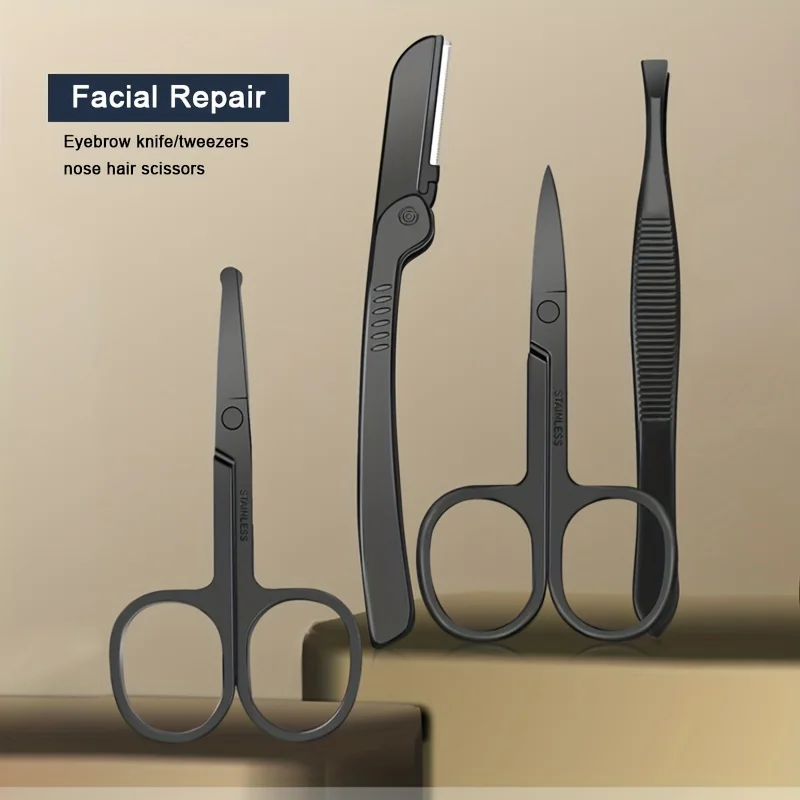 8/12/15/20/24 قطعة مجموعة مقص أظافر سوداء قواطع مانيكير منزلية من الفولاذ المقاوم للصدأ ملعقة أذن مقص باديكير أداة للجمال