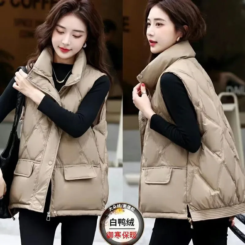 Fashion Vest Women Fall/Winter 2024 New Korean Waistcoat Loose and Slim Stand Collar Short Sleeveless Vests Coat