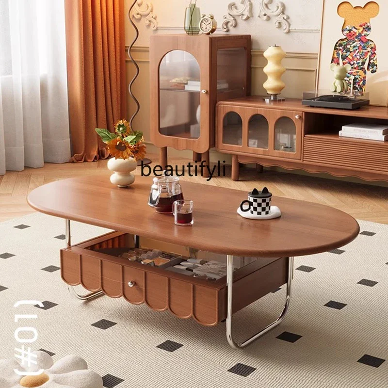 

K185 Xiaoli Style Small Apartment Living Room Home Storage Oval French Retro Simple Small Tea Table
