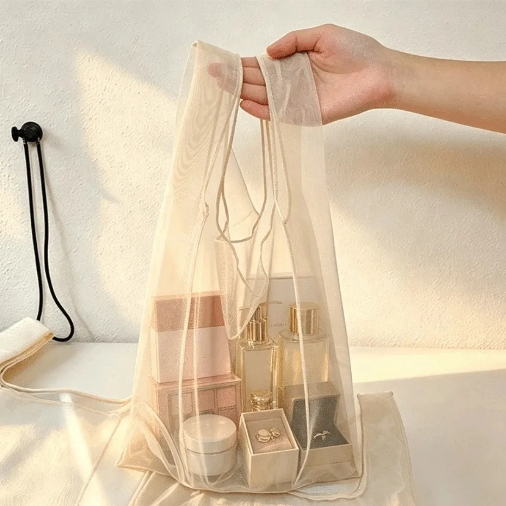 Große Organza-Einkaufstasche, leichte, durchsichtige Netzstoff-Tasche, tragbare, wiederverwendbare Kosmetiktasche, Supermarkt – Detail 8