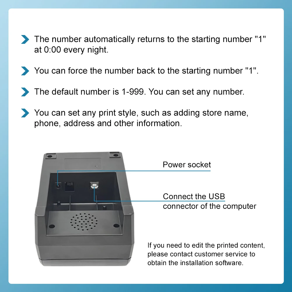 Ticket Dispenser Take A number Can Edit Print Text via PC Take a Number Show Waiting Number Thermal Receipt Printer