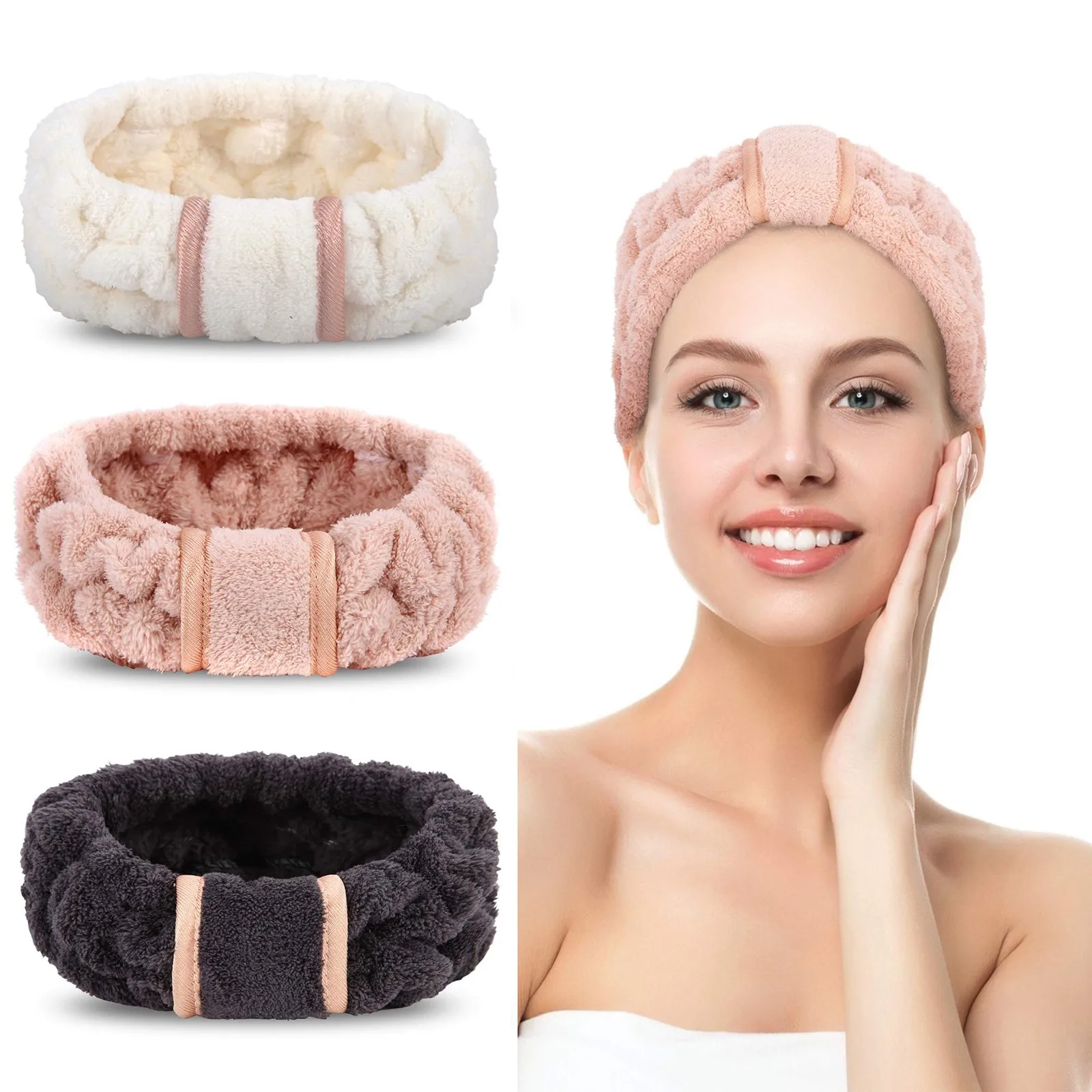 Wash Face Headbands For Women Coral Fleece Hair Bands Cuff Waterproof Bands Absorbent Wristbands Head Band Bathroom Products