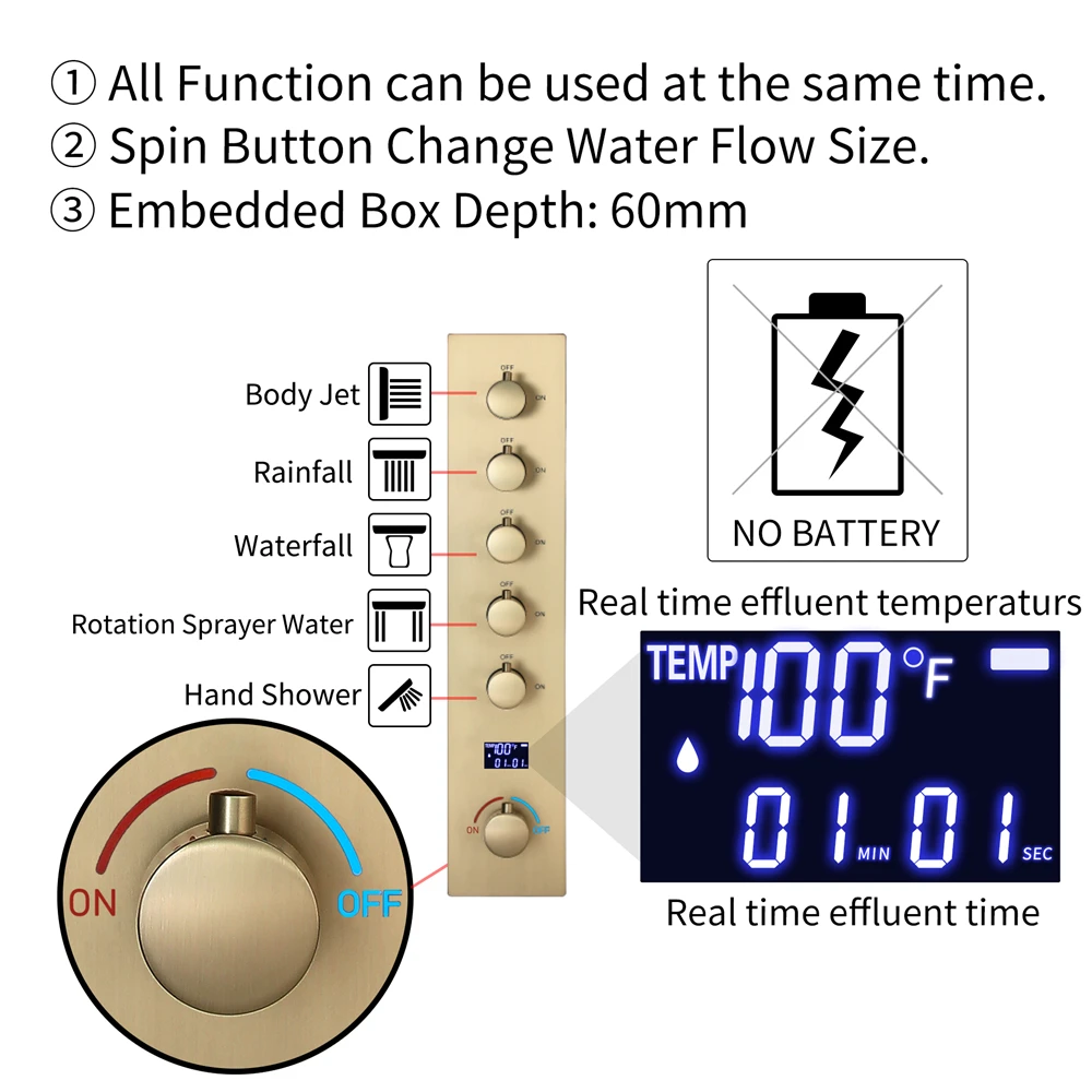 Cascada de lluvia Jet 23*15 pulgadas música moderna cabezal de ducha LED pantalla de temperatura agua caliente y fría grifo de ducha de baño