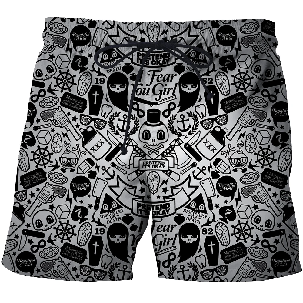 Summer funny shorts Bermuda shorts and board pants Men\'s sports shorts Summer mens skull beach shorts 3D printed graphic shorts