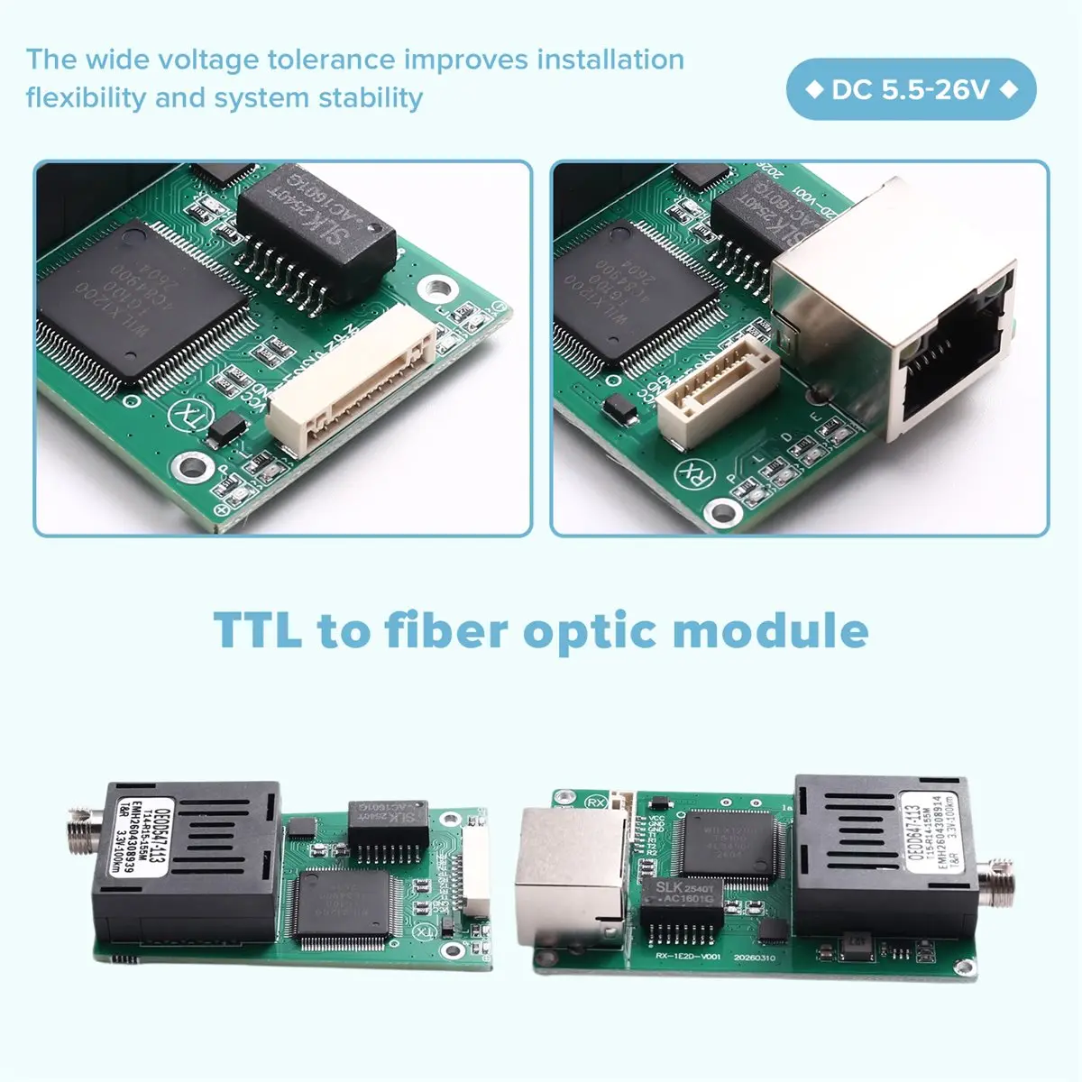 B21B 100KM TTL Optical Transceiver Network+2-CH TTL Optical Transceiver Module Optical Terminal Equipment DC 5.5-26V