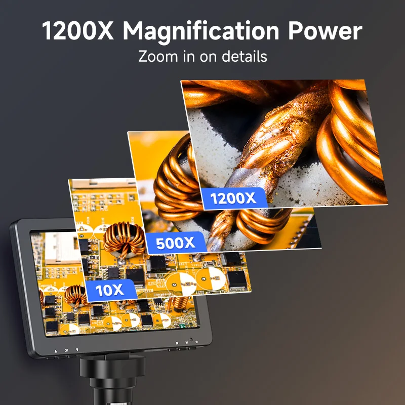 Hayve 7inch Digital Microscope 1200X Coin Microscope with 8 LEDs Soldering Microscope for Electronics,PCB, Repair, PC View