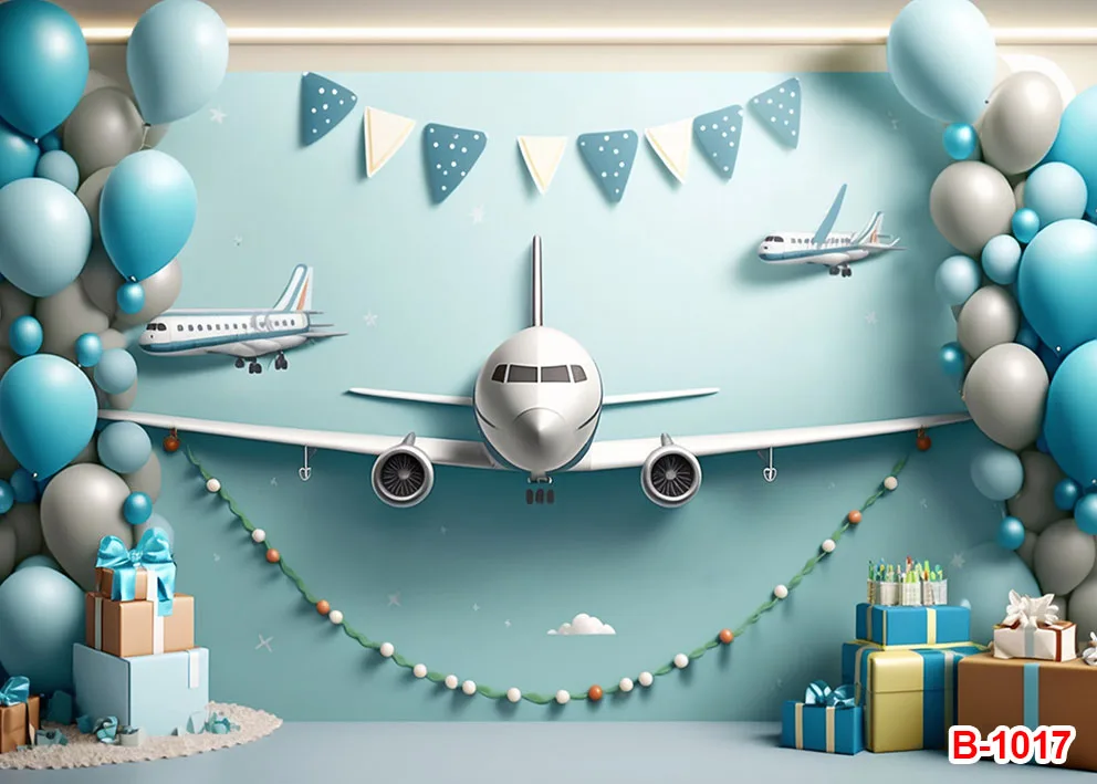 Photography Background Blue Sky White Clouds Vintage Airplane Boy Birthday Party Cake Smash Decor Backdrop Photo Studio