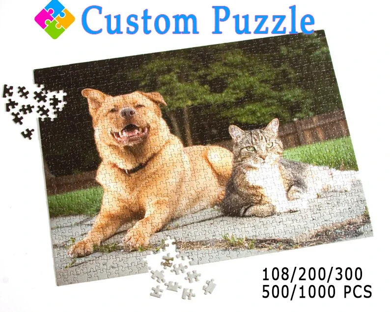 

108/200/300/500/1000 элементов: индивидуальные деревянные и бумажные пазлы с изображением кошек, собак и других животных, ручной работы, креативные подарки