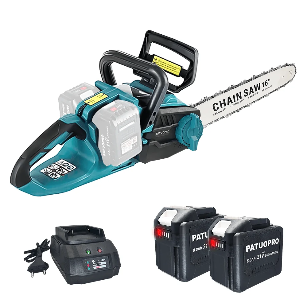 PATUOPRO 16 Inch Brushless Chainsaw Cordless Electric Chain Saw Wood Cutting Garden Pruning Power Tools For Makita 18V Battery