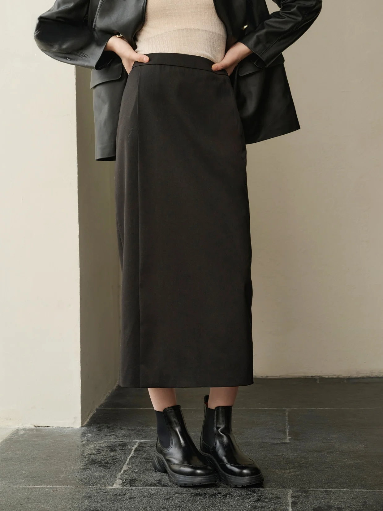 

QFKQ матовая утягивающая драпированная шерстяная юбка с высокой талией, свободная юбка с разрезом для поездок на работу, асимметричная юбка Ci Commuter