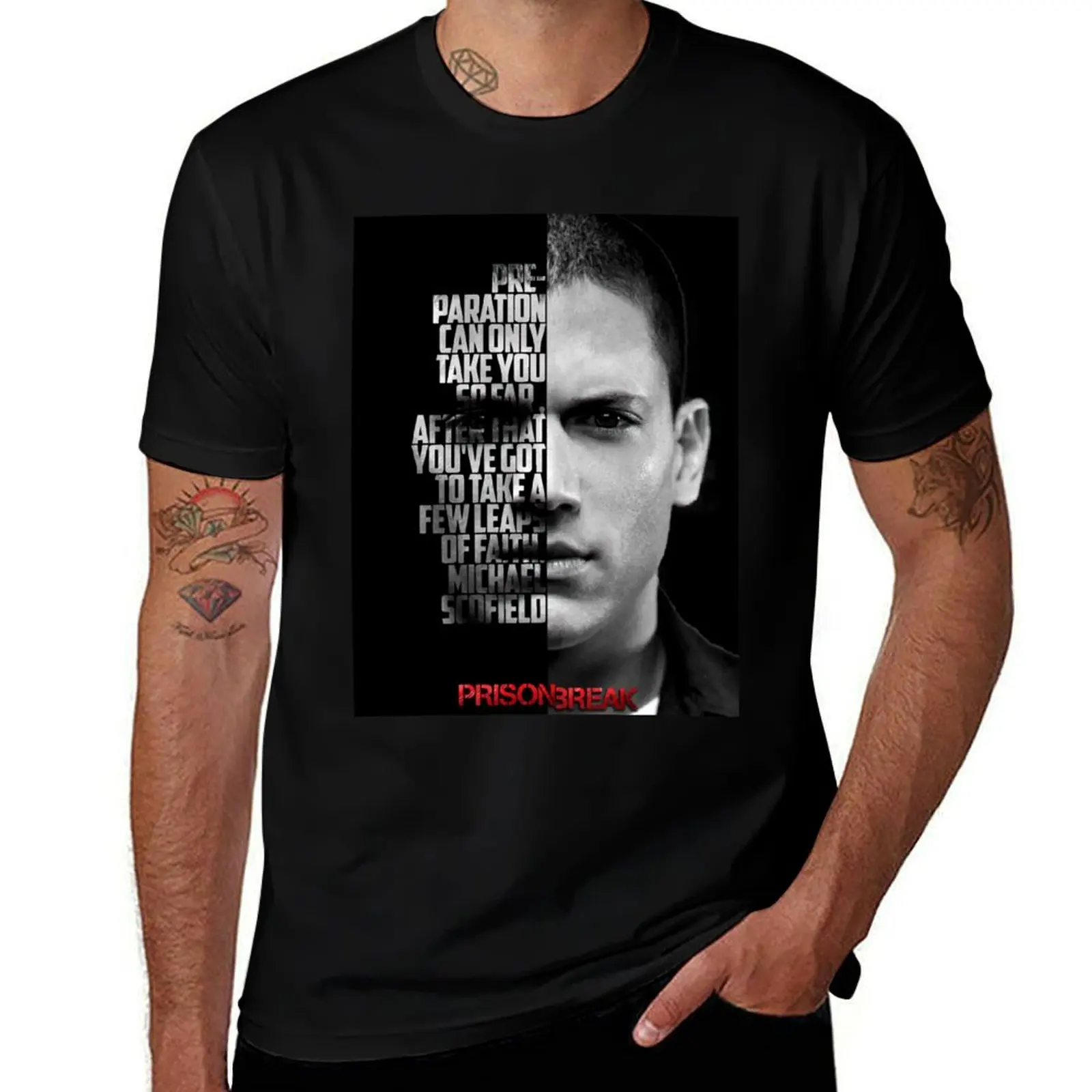 Black and white Michael Scofield, Prison Break quote. T-Shirt Blouse luxury designer men t shirt