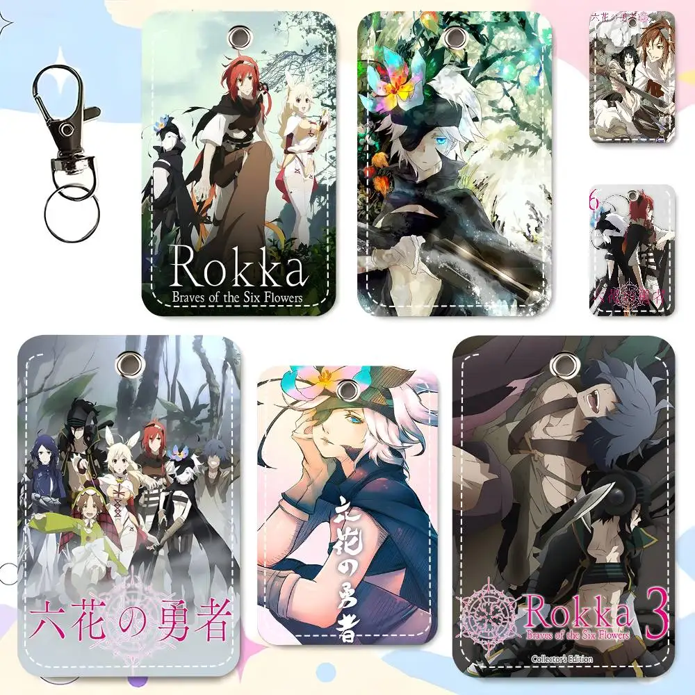 1pc Rokka No Yuusha Card Case Keychain Access Card Bag Key Tag Ring Leather Card Holder Key Ring Access
