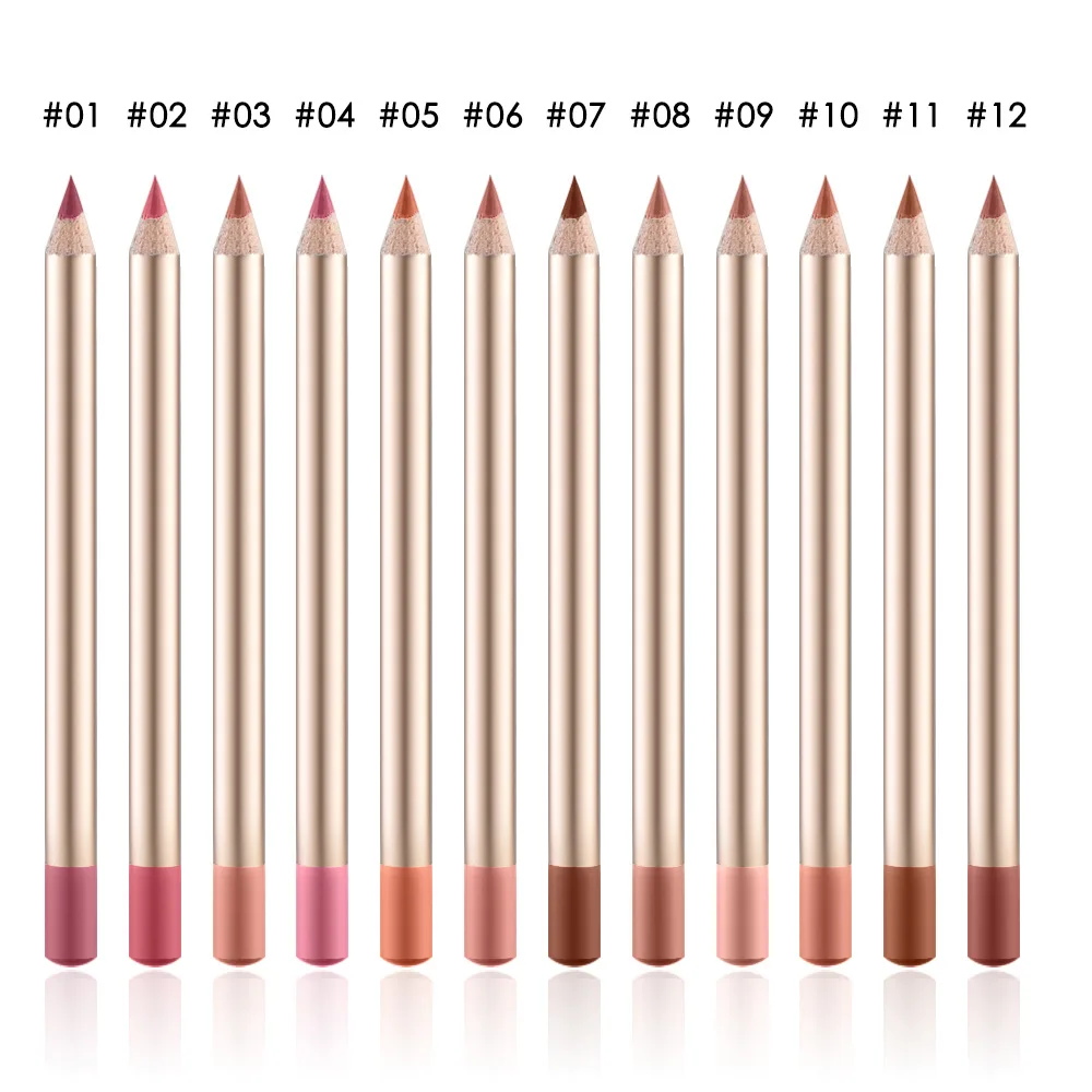 Konturówka do ust Private Label Wholesale Organic Nude Long Lasting Waterproof Matte Cream Lipliner Vegan Pink Gold Lip Liner 10pcs