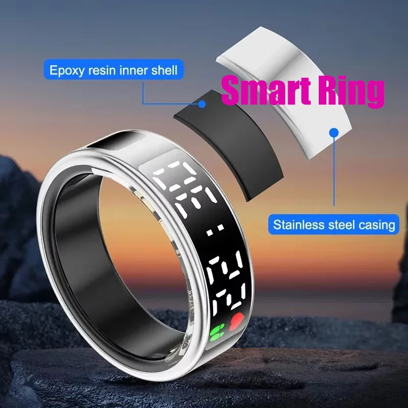 اللياقة البدنية النوم حلقة ذكية شاشة عرض LED معدل ضربات القلب مراقبة الأكسجين في الدم أوضاع رياضية خارجية IP68 و 5ATM حلقة مقاومة للماء