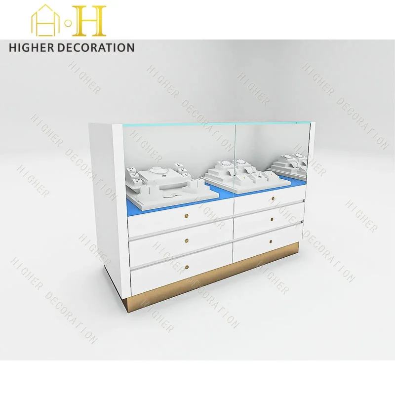 custom.Premium Glass Watch Display Stand Jewelry Low Cabinet With Individual Cushions and a Sleek Jewelry Stor