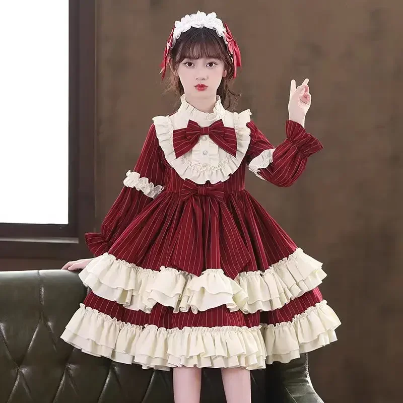 

Spring Autumn Dress for Girls Teenagers Lolita Kawaii Wedding Dress Ball Gown Striped Princess Party Dresses for Girls