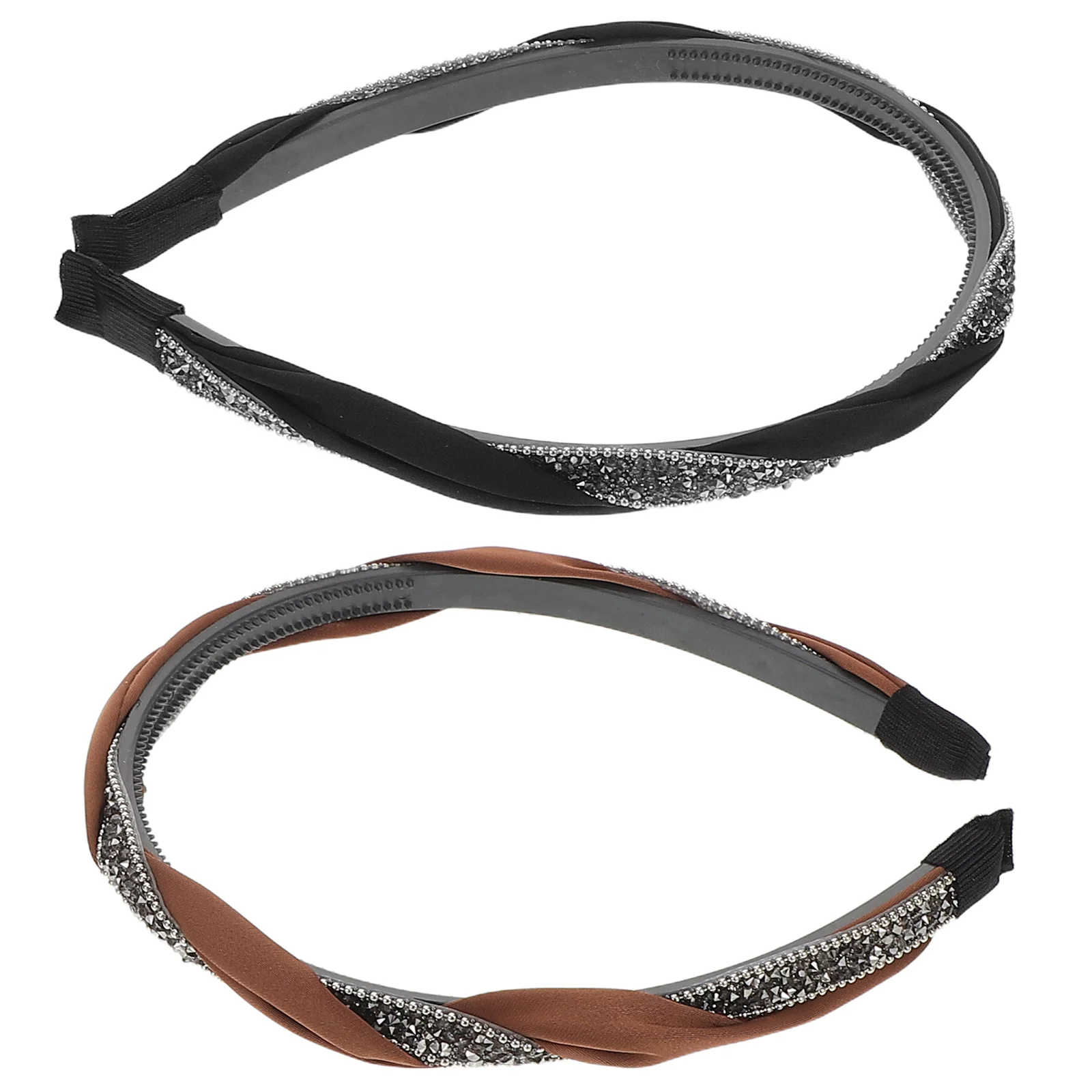

2Pcs Knotted Rhinestone Hairband for Women Wide Non-Slip Embellished Headband Bridal Party Daily Hair Accessories