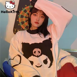 Sanrio Kuromi Round Neck Long Sleeve Sweater Japanese Streetwear Gothic Harajuku Knit Top Yk2 Hip Hop Knitwear Aesthetic Clothes