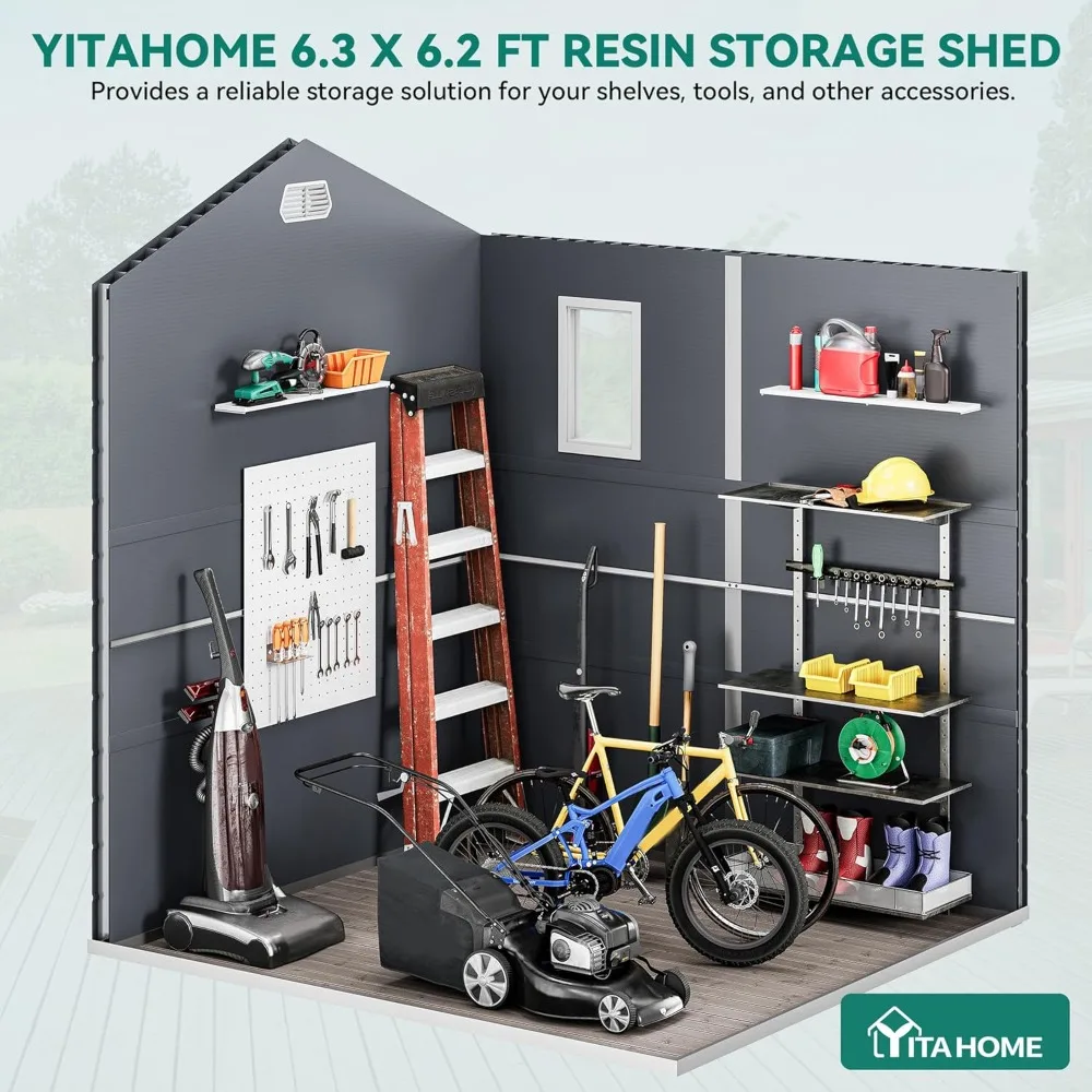 

6x6FT Outdoor Storage Shed w/o Floor, All-Weather Plastic Shed with Lockable Doors, Window & Vents, Plastic Tool, Customized