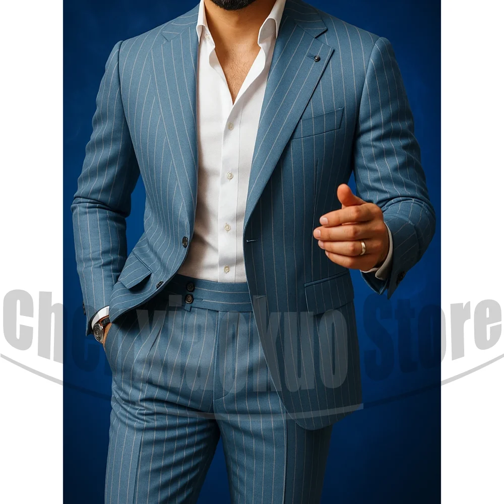 

Мужской полосатый костюм из двух предметов, формальный однобортный костюм с лацканами, деловой повседневный офисный свадебный наряд на заказ