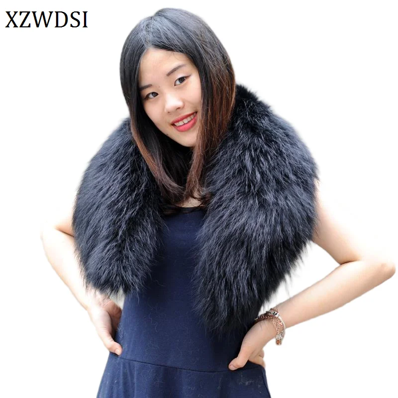 

Шарф с воротником из натурального меха енота, женский зимний роскошный теплый меховой шаль, шарфы