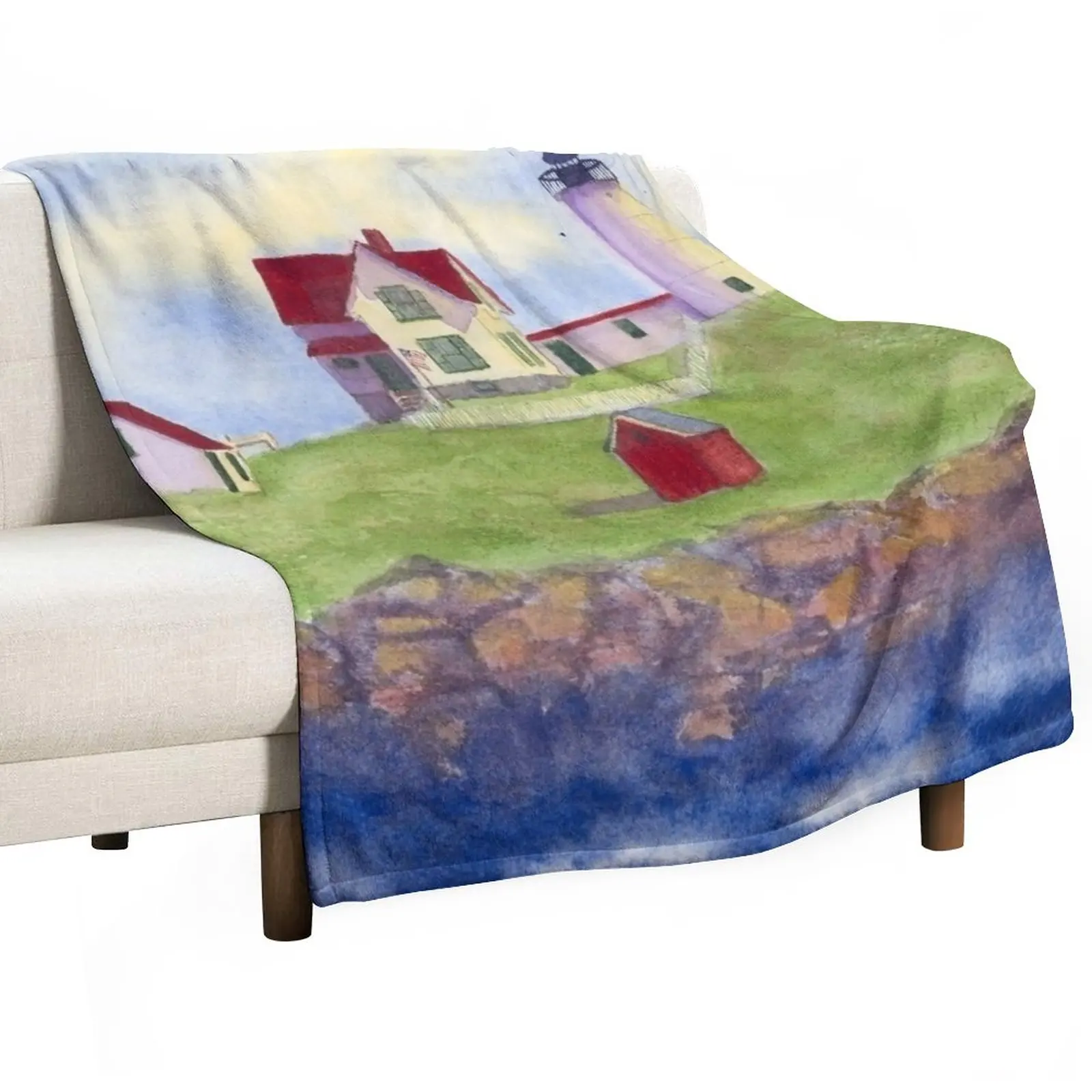 Nubble Lighthouse Cape Neddick York Maine Throw Blanket Hairy halloween manga Blankets