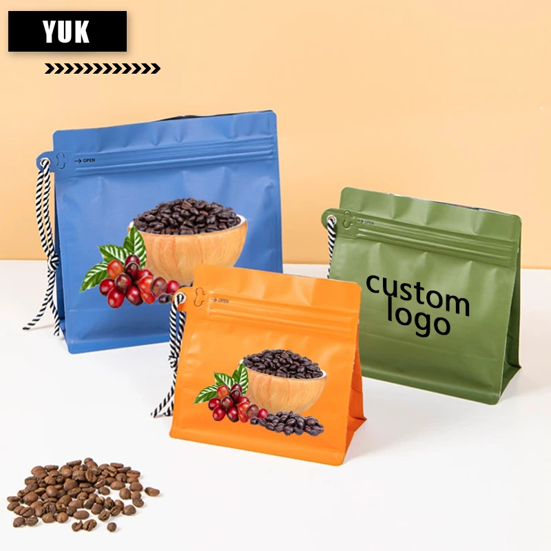 Aluminum Foil Coffee Beans Food Tea Bags, Portable Zipper Store Sub Packaging, Half Pound Lanyard