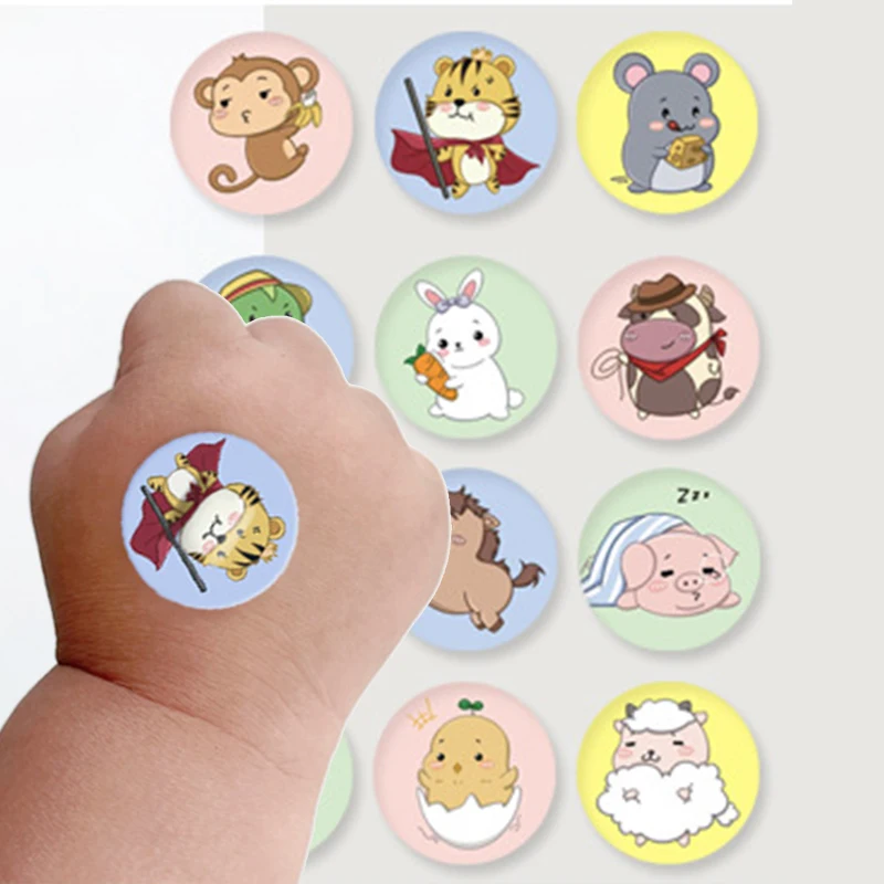 

120 шт./лот, милые детские повязки с героями мультфильмов, круглые повязки для первой помощи, детские пластыри для ран, клейкие повязки, каваи, пластыри, повязки