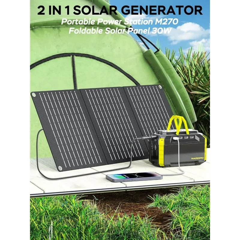 MARBERO Solar Generator 150W Peak Portable Power Station with Solar Panel Included Camping Power Supply 150Wh with Foldable