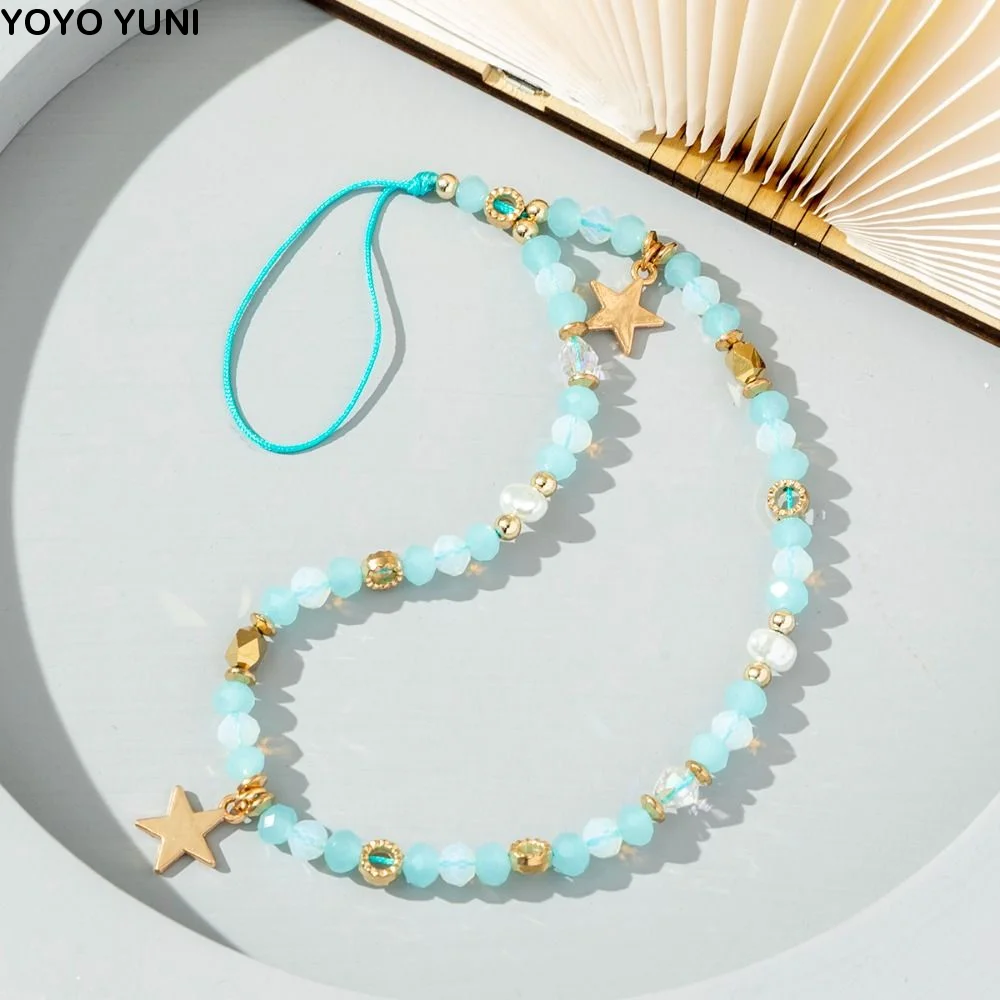 

Jewelry Gifts Phone Lanyard Anti-Lost Rope Charming Phone Chains Five-pointed Star Pendant Beads Chain Mobile Phone Strap