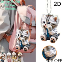 High-looking CUTE Adorable 2D Acrylic Flat Cat Pendant Or Cars Bags And Keys Hanging Ornament With Chain Cat-Shaped Keychain