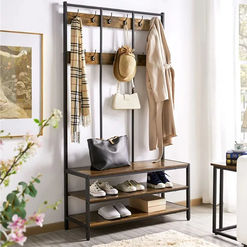 

Industrial Hall Tree with 2 Storage Shelves, Rustic Brown coat rack stand hangers clothing rack