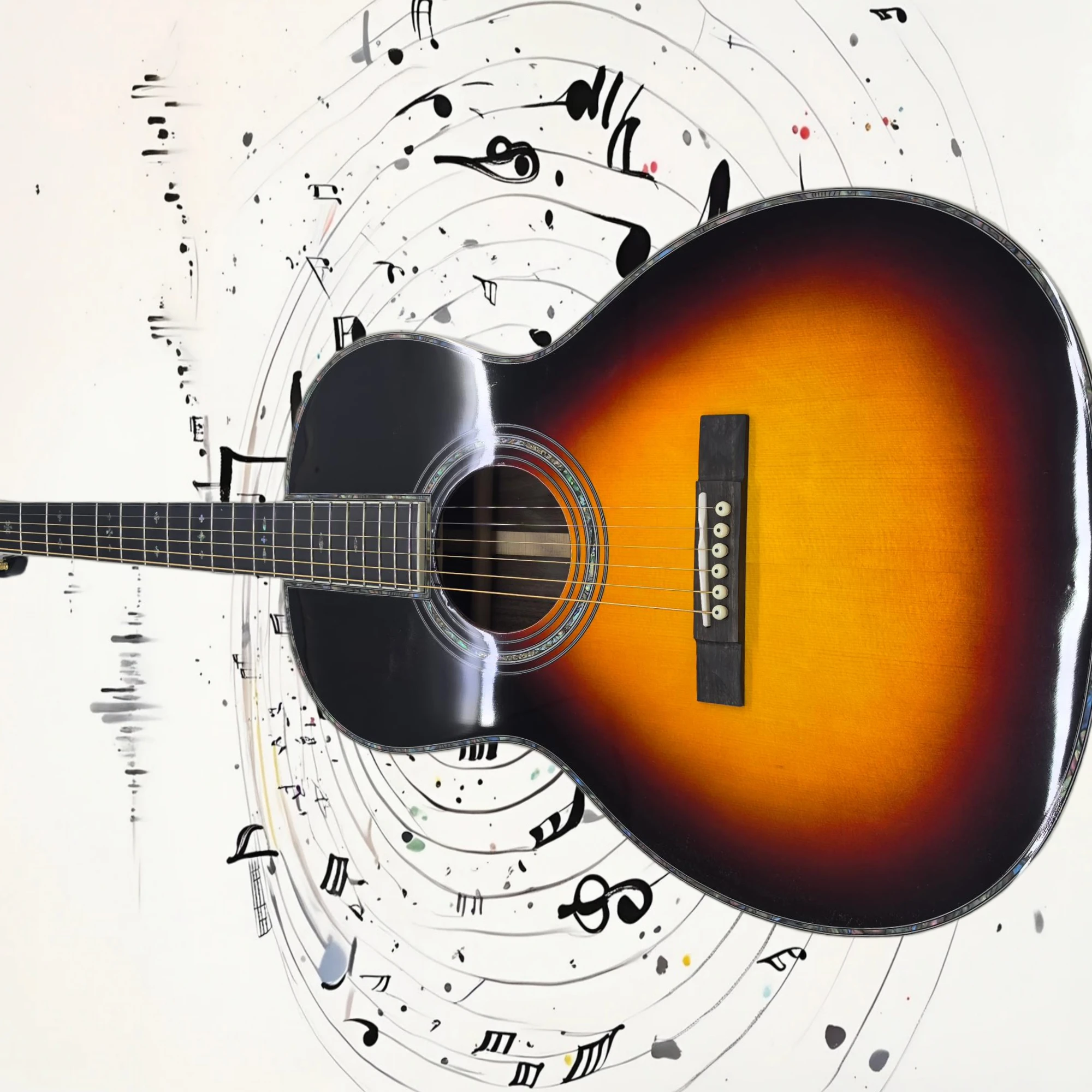 Free Shipping 00042 Sunburst Acoustic Guitar  Folk Guitar Wood Guitar Colorful Soundhole Inlay Gloss Finish Fingerstyle Gift