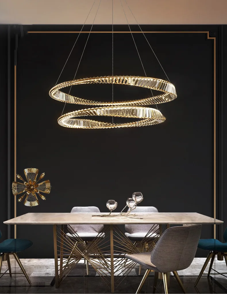 Living Room LED K9 Dimmable Pendant Lights Gold Irregular