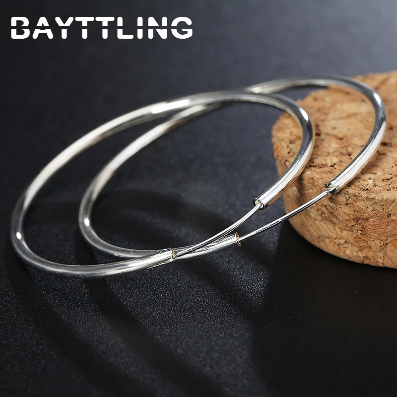 BAYTTLING 925 Sterling Silver 50/60MM Large Earrings For Women Fashion Hip Hop Hoop Earrings Wedding Party Jewelry Accessories