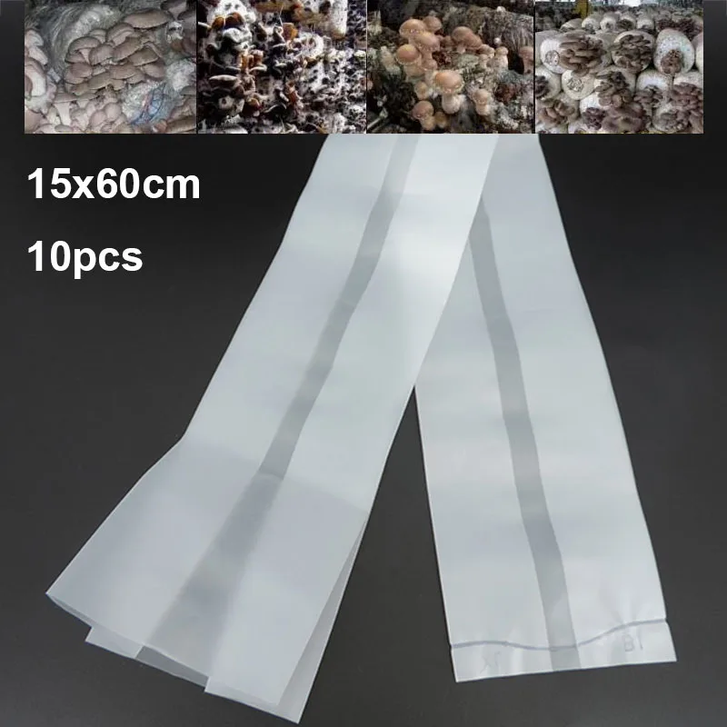 10Pcs 15cmx60cm Mushroom Strain Growing Bag Edible Fungus Cultivation grow pots Planting Bag PVC Bacteria Breathable