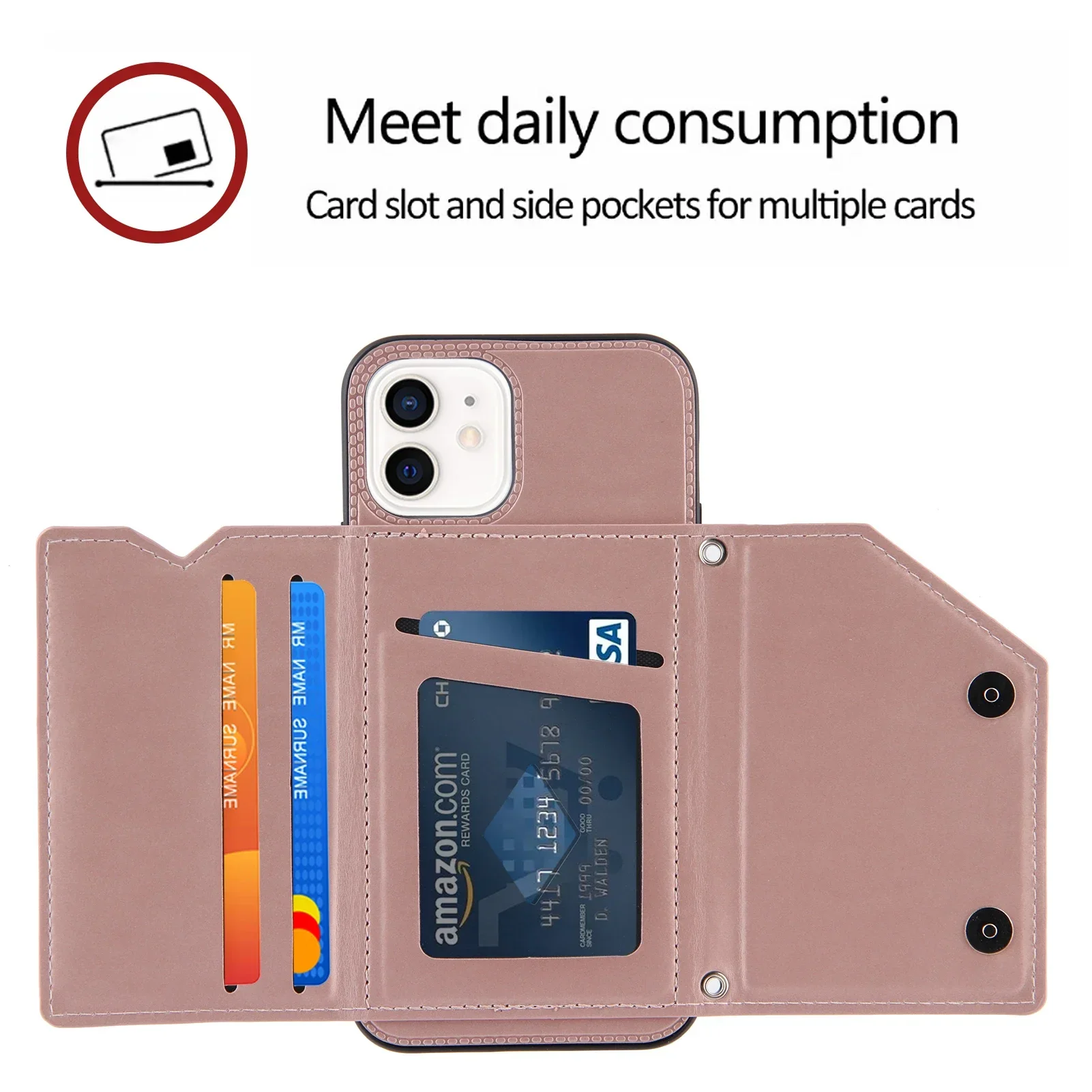 Pu Leather Flip Wallet Cards Slots Phone Case For iPhone 15 14 13 12 Mini 11 Pro XS Max XR X 7 8 SE 2022 2020 Shockproof Cover