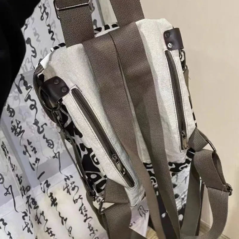 Y2k All-match Fashion Cow Pattern Simple Ladies Shoulder Backpacks Cotton Casual Printing Bags 2024 New Bag